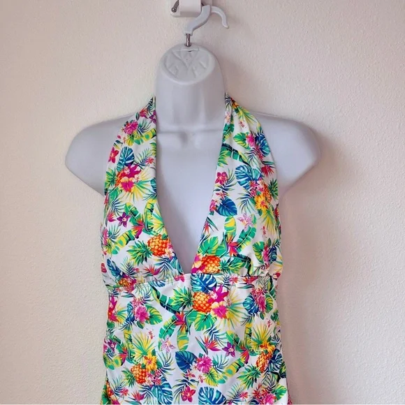 Firpearl One Piece Bathing Suit Halter Pin Up Retro Pineapple Palm Tropical 12 - Picture 5 of 11